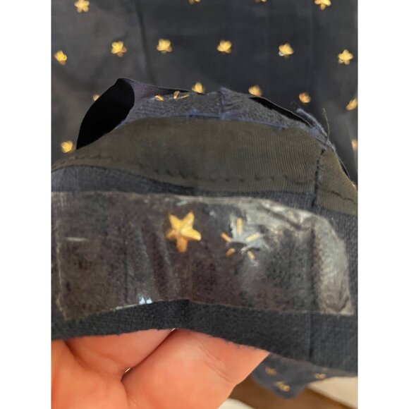 Carmen Marc Valvo Dress Metallic Star Embellished Deep V-Back Linen Navy Blue 8 - Picture 7 of 8